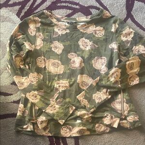 Stella & Dot Floral Green and Pink Sweatshirt